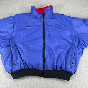 VNTG Columbia Duck Down Puffer Jacket Mens XL Blue Red Reversible Duck Down Coat